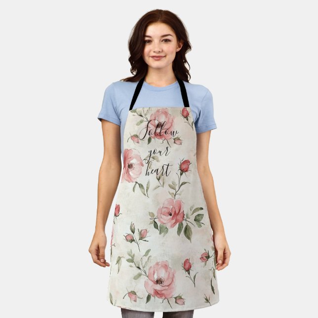 Pink Roses Floral  Apron (Worn)