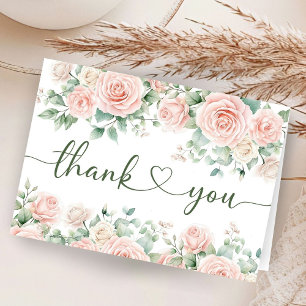 Pink Roses Floral Baby Shower Folded Thank You  Card