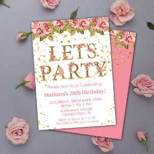 Pink Roses Floral Birthday Party Invitation