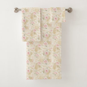 Pink Roses Floral Bridal Shower Bath Towel Set