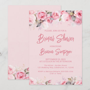 Pink Roses Floral Bridal Shower Invitation
