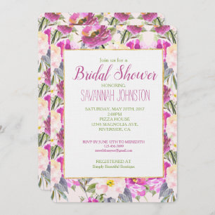 Pink Roses Floral Bridal Shower Invitation