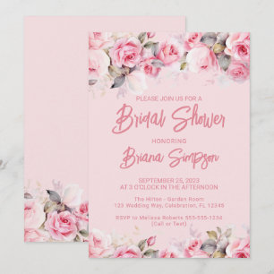 Pink Roses Floral Bridal Shower Invitation