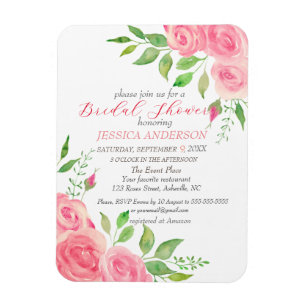Pink Roses Floral Bridal Shower Invitation Magnet