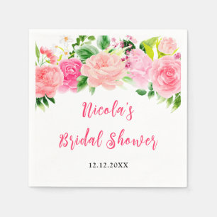 Pink Roses Floral Bridal Shower Napkin
