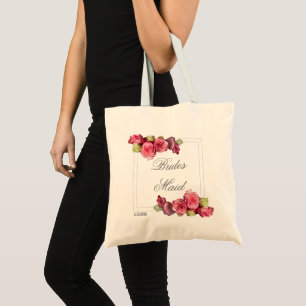 Pink roses floral bridesmaid wedding tote bag