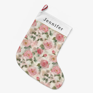 Pink Roses Floral Christmas Large Christmas Stocking