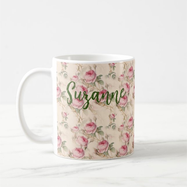 Pink Roses Floral Coffee Mug (Left)