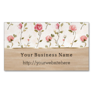 Pink Roses Floral Cream Business name website Magnetic Business Card