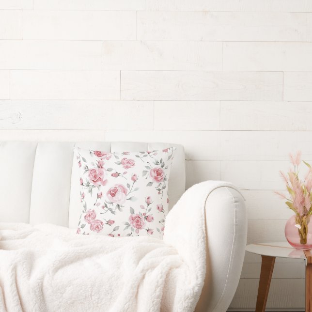Pink Roses Floral   Cushion (Couch)