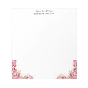 Pink Roses Floral Elegant Personalised Stationery Notepad