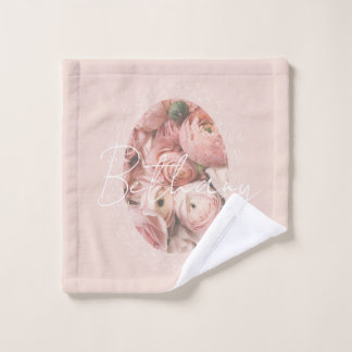 Pink Roses Floral Elegant Vintage Name Monogram Bath Towel Set