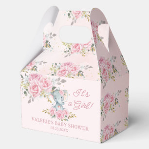 Pink Roses Floral Elephant Girl Baby Shower  Favour Box