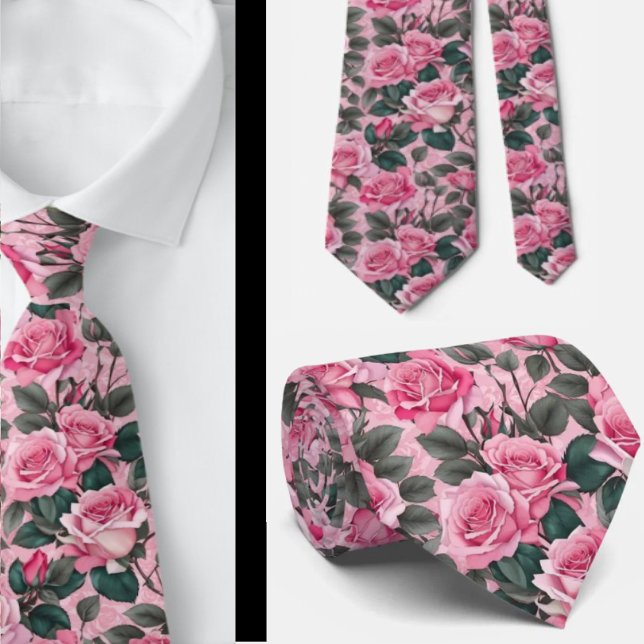 Pink Roses Floral Flowers Neck Tie Necktie (Creator Uploaded)