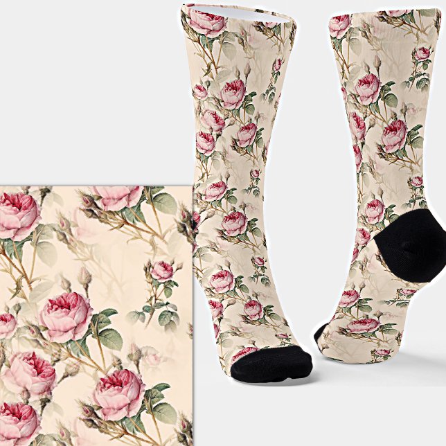 Pink Roses Floral Flowers on Pink  Socks (Creator Uploaded)