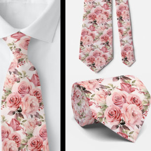 Pink Roses Floral Flowers Tie