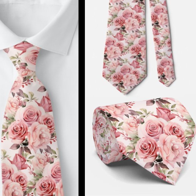 Pink Roses Floral Flowers Tie (Creator Uploaded)