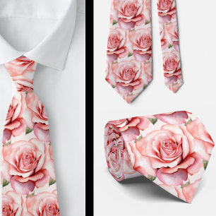Pink Roses Floral Flowers Tie
