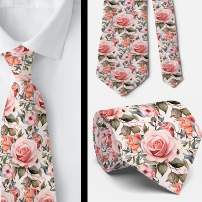 Pink Roses Floral Flowers Tie (Creator Uploaded)