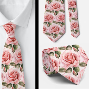 Pink Roses Floral Flowers Tie
