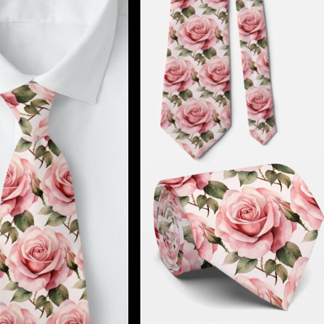 Pink Roses Floral Flowers Tie (Creator Uploaded)
