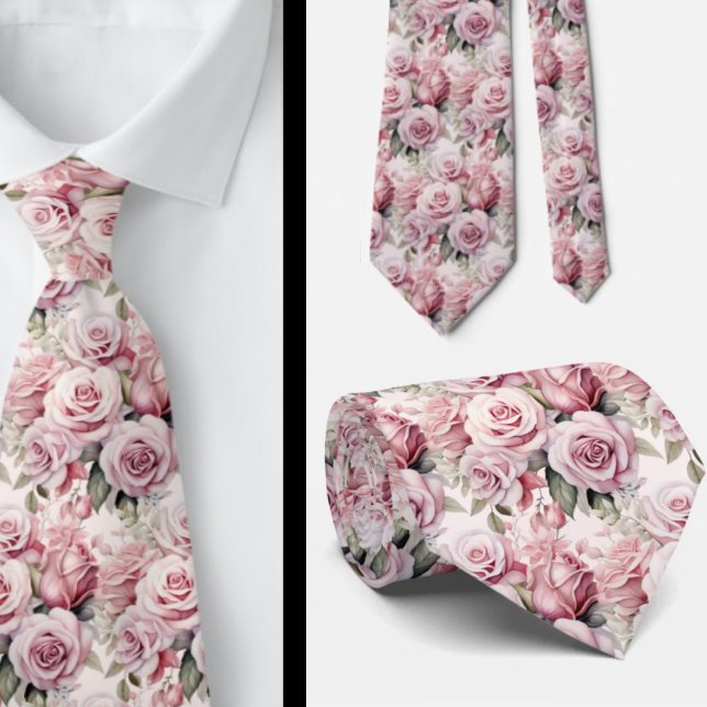 Pink Roses Floral Flowers Tie (Creator Uploaded)
