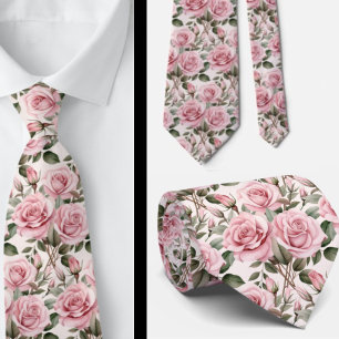Pink Roses Floral Flowers Tie
