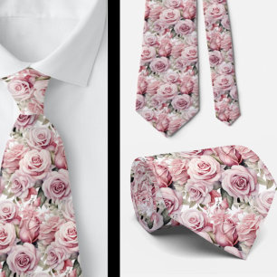 Pink Roses Floral Flowers Tie