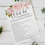 Pink Roses Floral Game What Would the Groom Say<br><div class="desc">What would the Groom Say bridal shower game.  Soft watercolor blush pink roses.   Coordinating backside. Matching items to complete your event collection are available in our Zazzle store!</div>