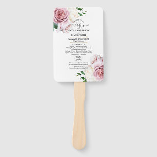 Pink Roses Floral Greenery Minimal Modern Wedding Hand Fan
