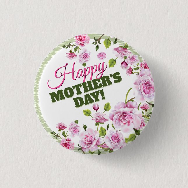 Pink Roses Floral | Happy Mother's Day 3 Cm Round Badge (Front)