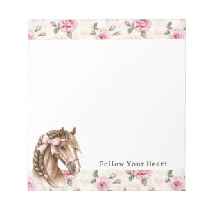 Pink Roses Floral Horse Bow Quote Notepad