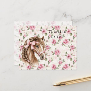 Pink Roses Floral Horse Bow Thinking of you Postcard