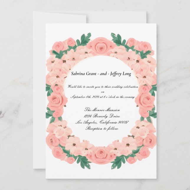 Pink Roses Floral  Invitation (Front)