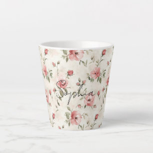 Pink Roses Floral Latte Mug