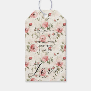 Pink Roses Floral Love Bridal Shower Gift Tags