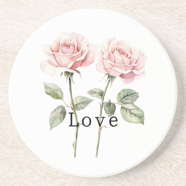 Pink Roses Floral Love Coaster (Front)