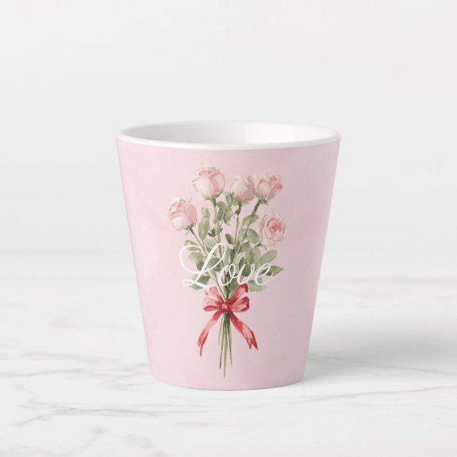 Pink Roses Floral Love Latte Mug (Front)