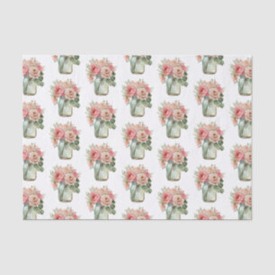 Pink Roses Floral Mason Jar Tissue Paper