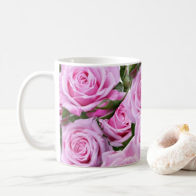Pink Roses Floral Mug (With Donut)