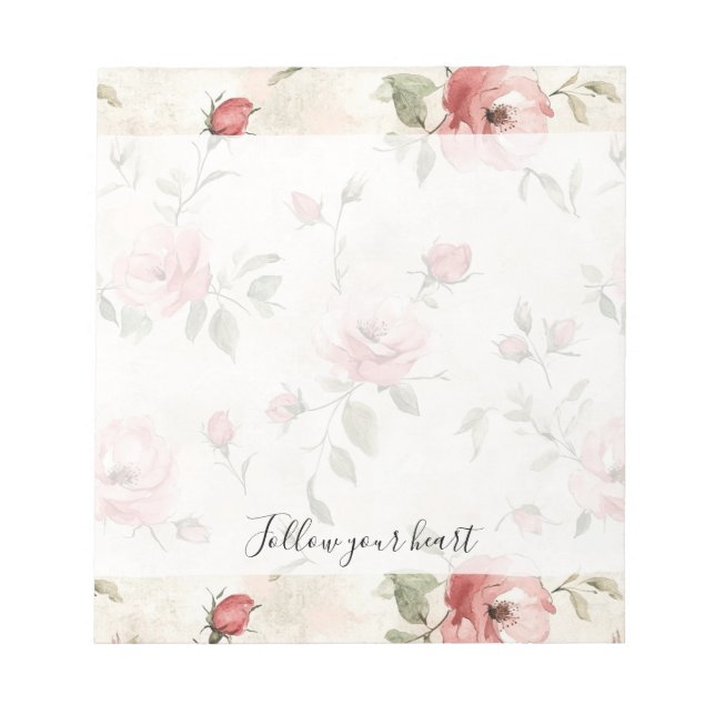 Pink Roses Floral  Notepad (Front)