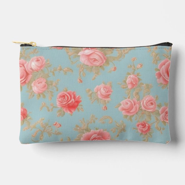 Pink Roses Floral Pattern Accessory Pouch (Front)