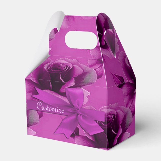 Pink Roses Floral Pattern Gable Favour Box (Front Side)