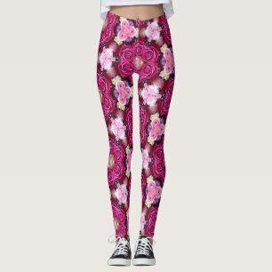 Pink roses floral pattern leggings