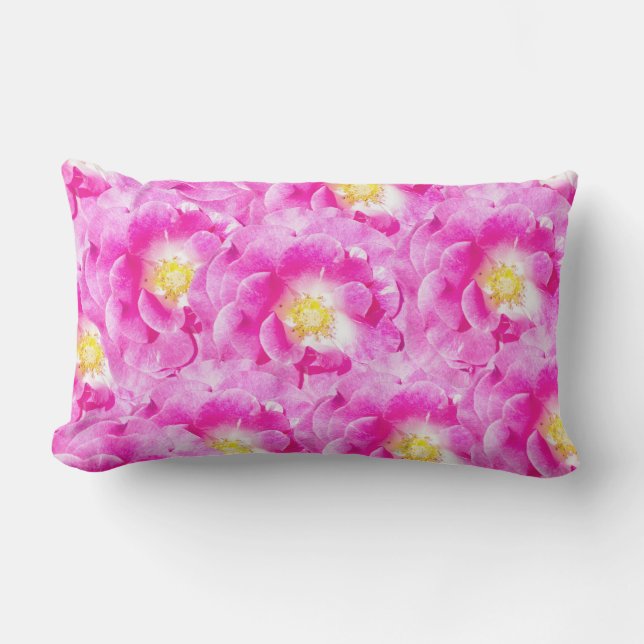 Pink roses floral pattern lumbar cushion (Front)