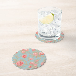 Pink Roses Floral Pattern Paper Coaster