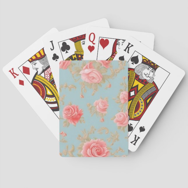 Pink Roses Floral Pattern Playing Cards (Back)