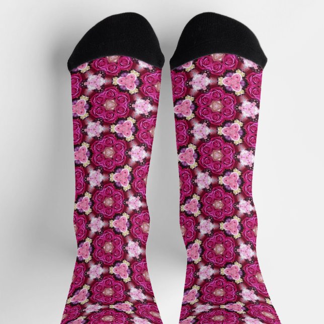 Pink roses floral pattern socks (Top)