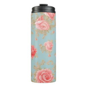 Pink Roses Floral Pattern Thermal Tumbler