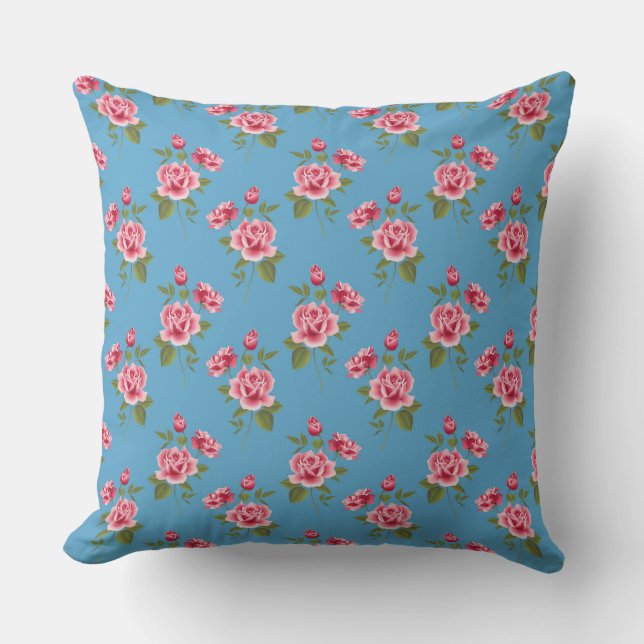 Pink Roses, Floral Pattern Throw Pillow 20" x 20" (Front)